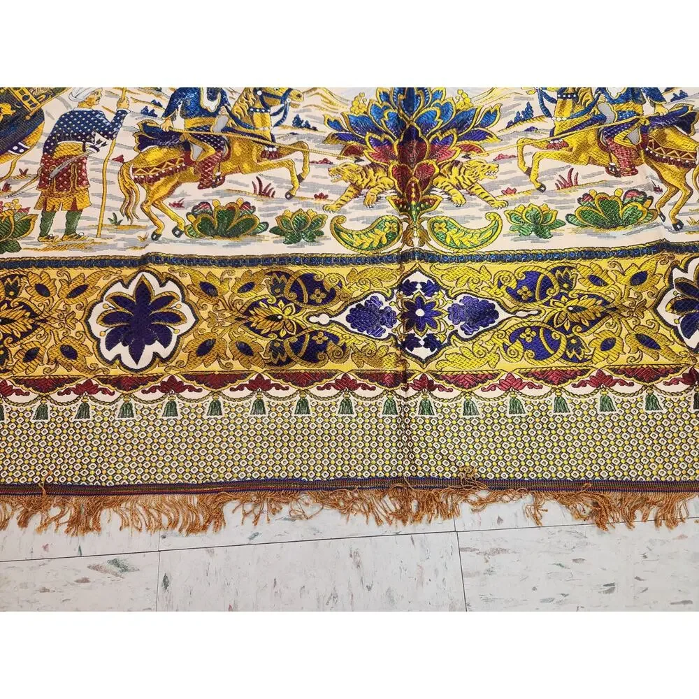 Vtg Indo-Persian silk Tapestry, wall hanging Traditional Hunting Scene 99x76.5